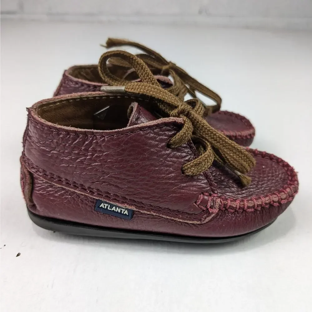 Atlanta Moccasin Infant/Toddler Burgundy Leather Booties 21 EU 5.5 US